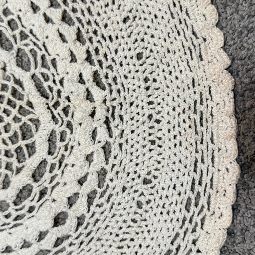 Vintage Handmade Crochet Doily Round Lace Table Topper Cream 16 Inch Cotton